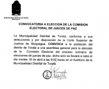 CONVOCATORIA A ELECCIÓN DE LA COMISIÓN ELECTORAL DE JUEZ DE PAZ