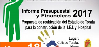 ALCALDE REALIZARÁ INFORME SOBRE EL ESTADO SITUACIONAL  FINANCIERO DE LA MUNICIPALIDAD DISTRITAL DE TORATA