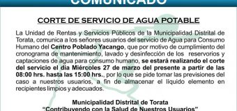 COMUNICADO DE CORTE DEL SERVICIO DE AGUA EN EL CENTRO POBLADO YACANGO