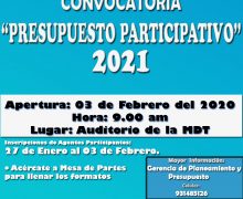 CONVOCAN A LOS AGENTES PARTICIPANTES A PARTICIPAR DEL PRESUPUESTO  PARTICIPATIVO 2021