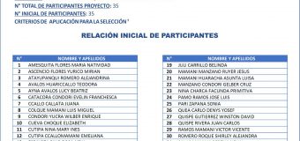 PARTICIPANTES SELECCIONADOS EMPLEO TEMPORAL PROGRAMA TRABAJA PERU – MUNICIPALIDAD DE TORATA