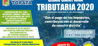 MUNICIPALIDAD DE TORATA INVITA A SER PARTÍCIPES DE LA GRAN CAMPAÑA TRIBUTARIA 2020