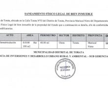 AVISO DE SANEAMIENTO FISICO LEGAL DE BIEN INMUEBLE – SECTOR OTORA
